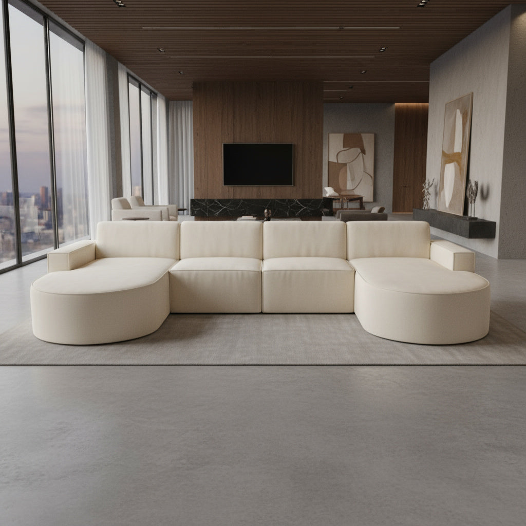 Coltar Modern Tip U Crem Deschis 390x175cm Resigilat