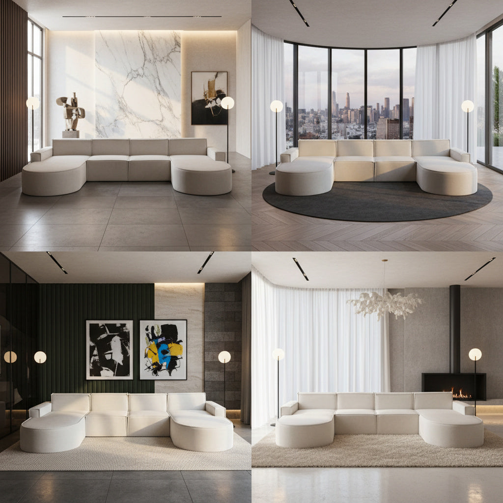 Coltar Modern Tip U Crem Deschis 390x175cm Resigilat