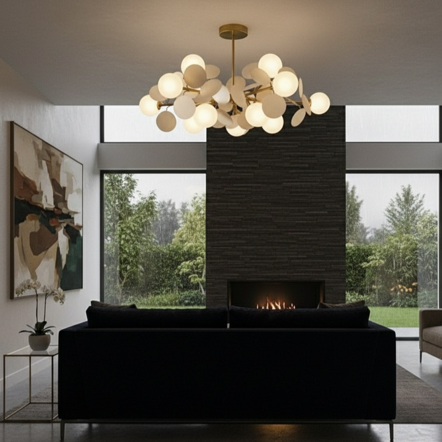 Lustra Suspendata SELVA Gold & White Abajur Mat Chandeliers