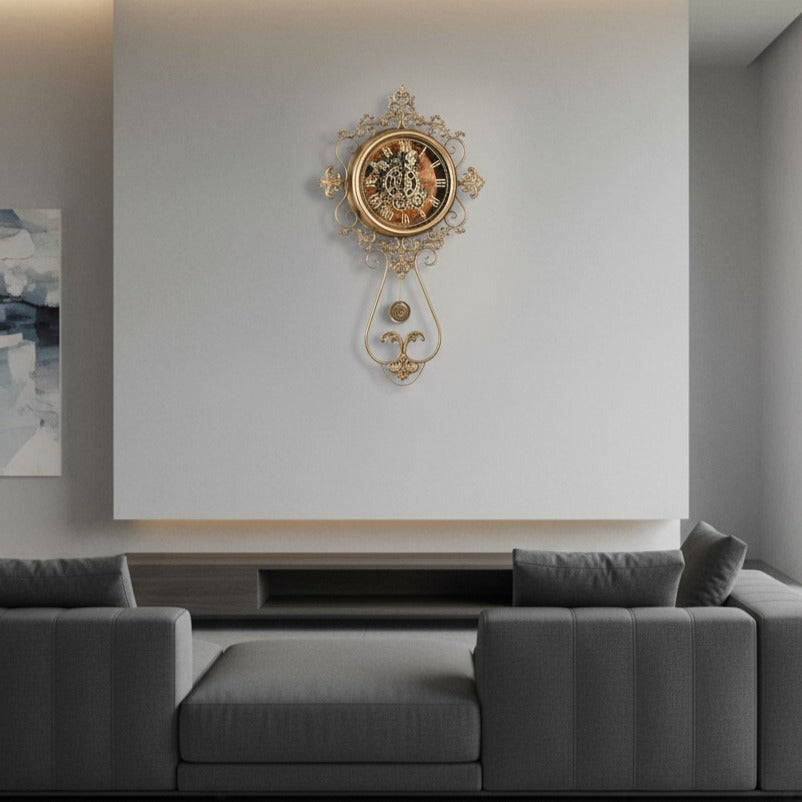 Ceas de Perete Decorativ Regal Gear Gold 95x61CM