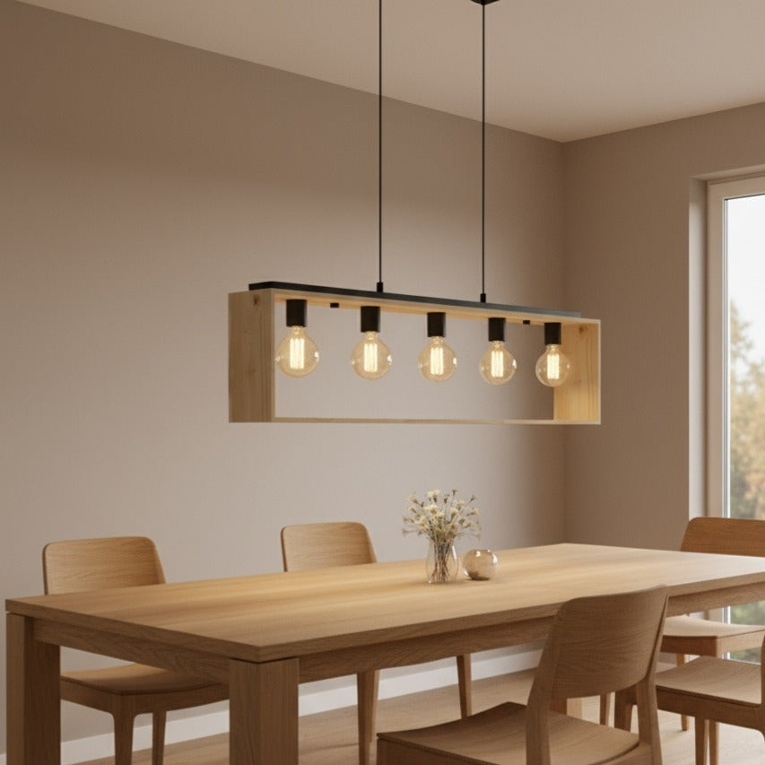 Lustra Suspendata FAMBOROUGH Black & Wood 100x16CM Chandeliers