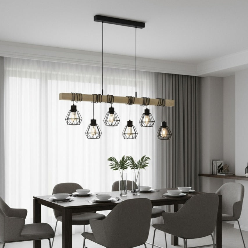 Lustra Suspendata TOWNSHEND 5 Black & Wood Eglo Chandeliers