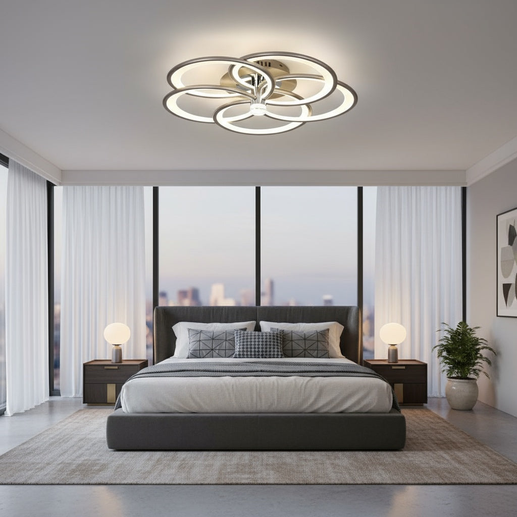Lustra LED CHAMPAGNE Silver 5 Circles Echivalent 800W Telecomanda Lighting Fixtures