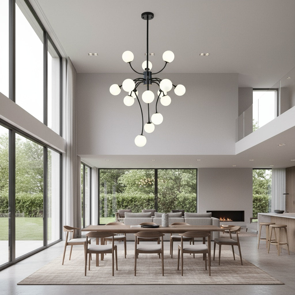 Lustra Suspendata REVSA Black Abajur Mat 15xG9 Chandeliers