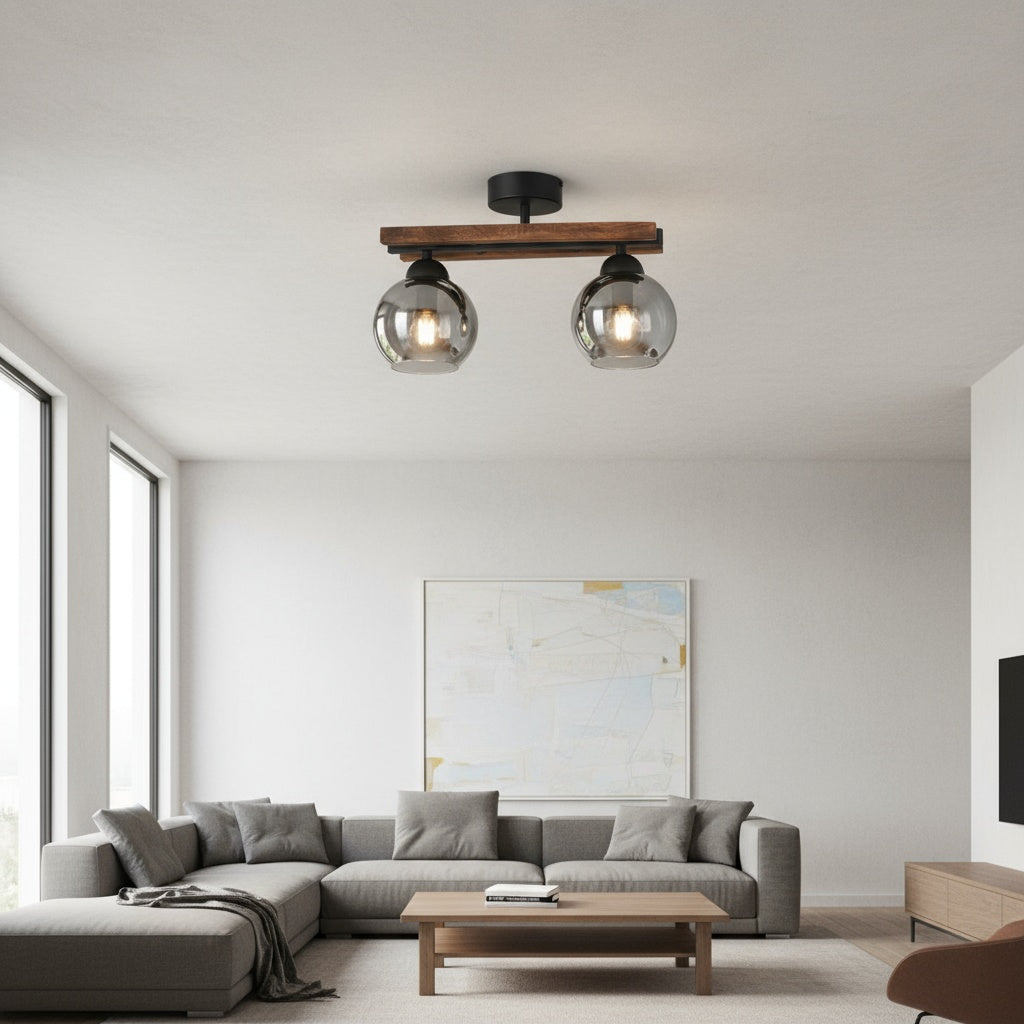 Lustra Wood Black & Brown Abajur Fumuriu 2xE27 Chandeliers