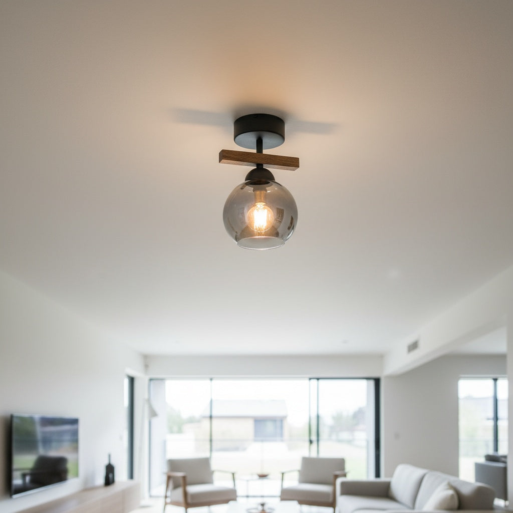 Lustra Mini Wood Black & Brown Abajur Fumuriu 1xE27 Chandeliers