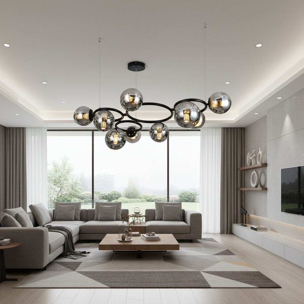 Lustra Suspendata DIONIS Circles Black Abajur Fumuriu 9xE27 Chandeliers