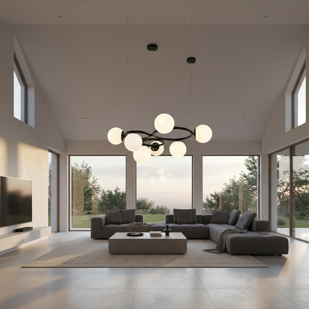 Lustra Suspendata DIONIS Circles Black Abajur Mat 7xE27 Chandeliers