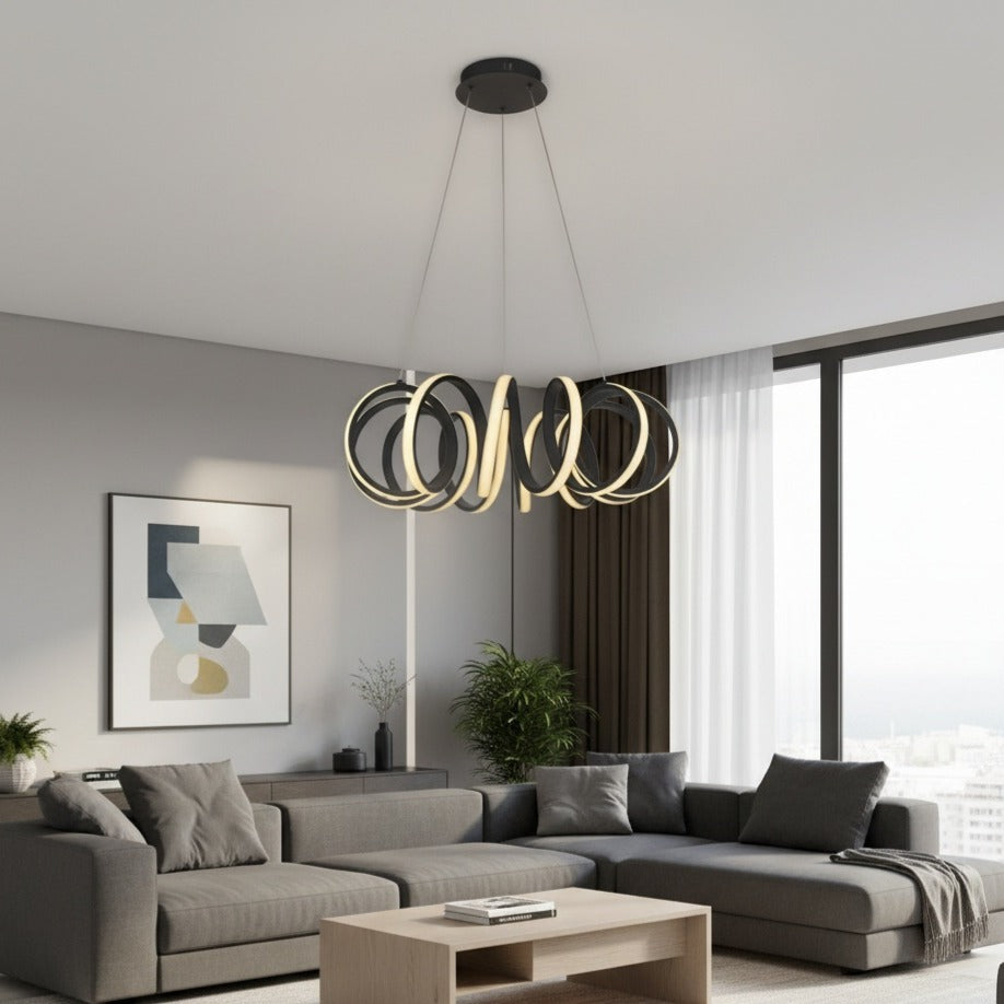 Lustra LED Suspendata POVRA Black Echivalent 300W Telecomanda led ceiling light