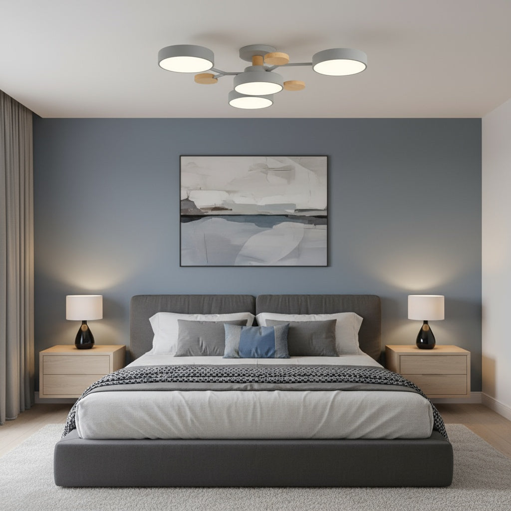 Lustra LED Grey & Wood 3+1 Echivalent 600W Telecomanda