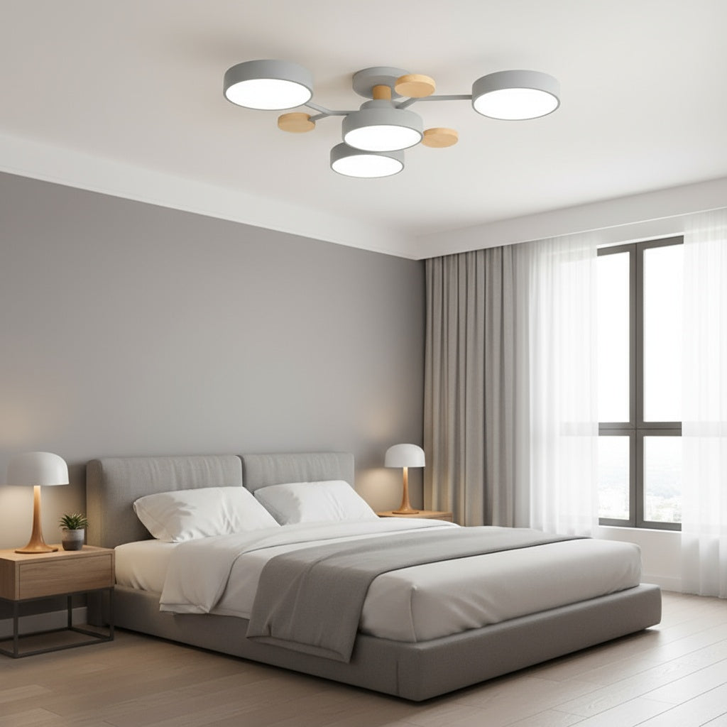 Lustra LED Grey & Wood 3+1 Echivalent 600W Telecomanda