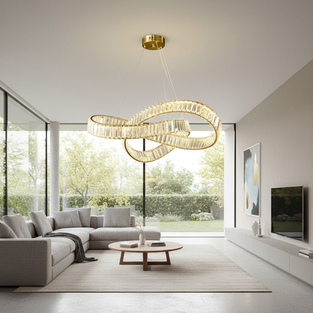 Lustra LED LEVA Cristal Gold 3 Functii Telecomanda