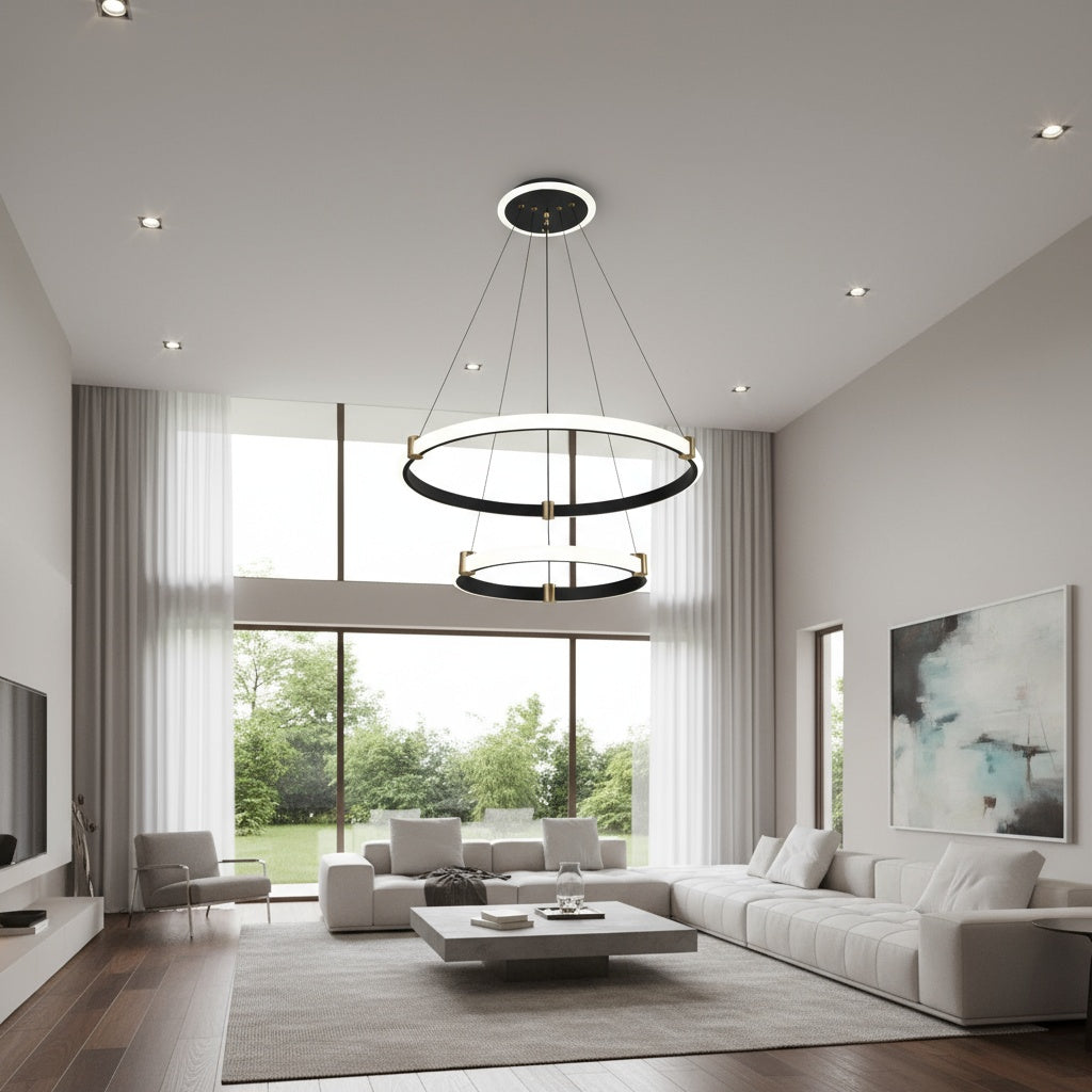 Lustra LED Suspendata ZENO Black Echivalent 250W Telecomanda