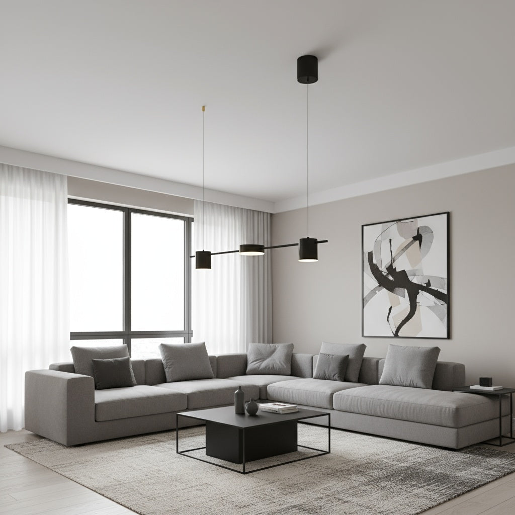 Lustra LED Suspendata Nordic Style Black Echivalent 200W Telecomanda Lighting Fixtures