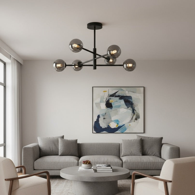 Lustra Suspendata GOLO Black Abajur Fumuriu 6xE27