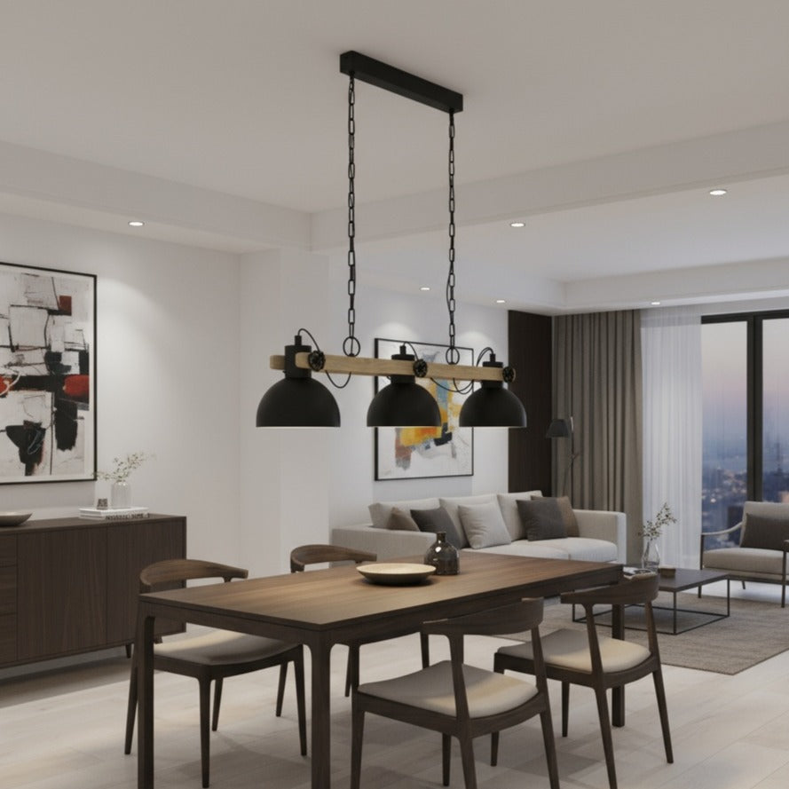 Lustra Suspendata LUBENHAM Black & Wood Eglo Chandeliers