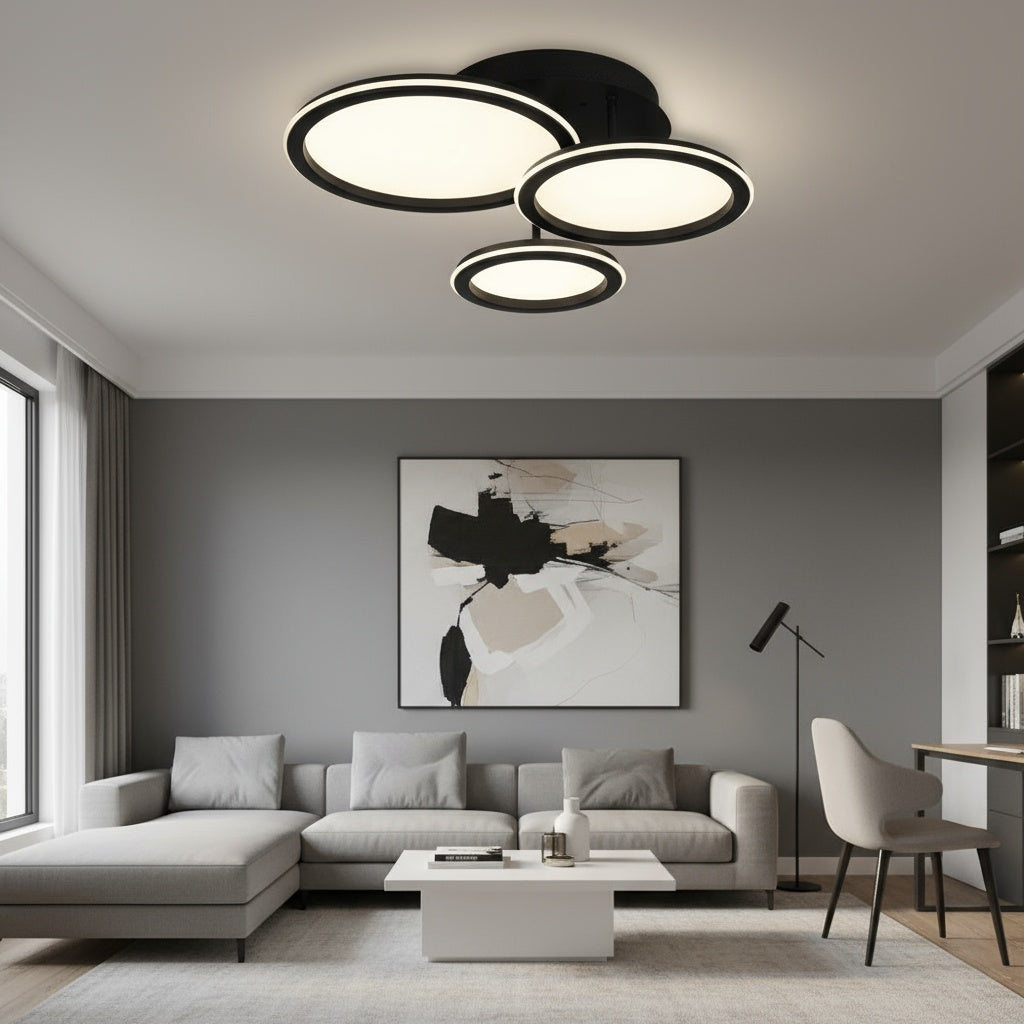 Lustra LED Polin 3 BLACK CIRCLE Echivalent 510W Telecomanda NEAGRA Lighting Fixtures