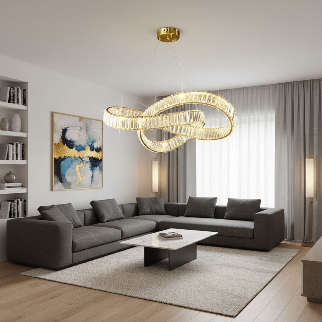 Lustra LED LEVA Cristal Gold 3 Functii Telecomanda