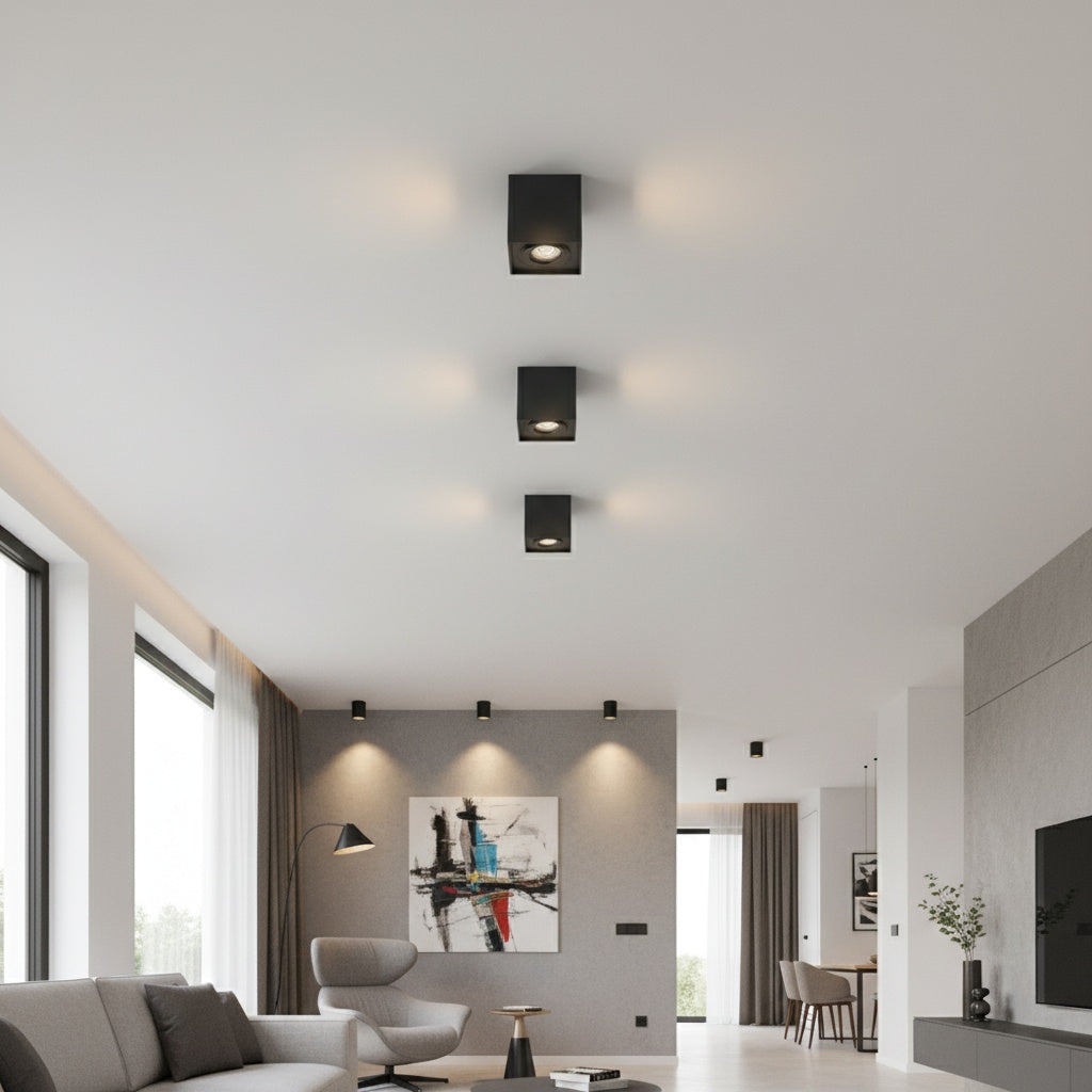 Spot Aplicat Patrat Fascicul Reglabil Negru Dulie GU10 L80xH100mm led ceiling light