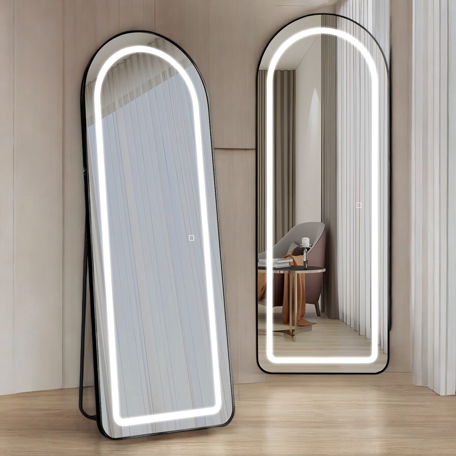 Oglinda Led Cu Touch 50X160Cm Floor Standing Black Arque Mirror