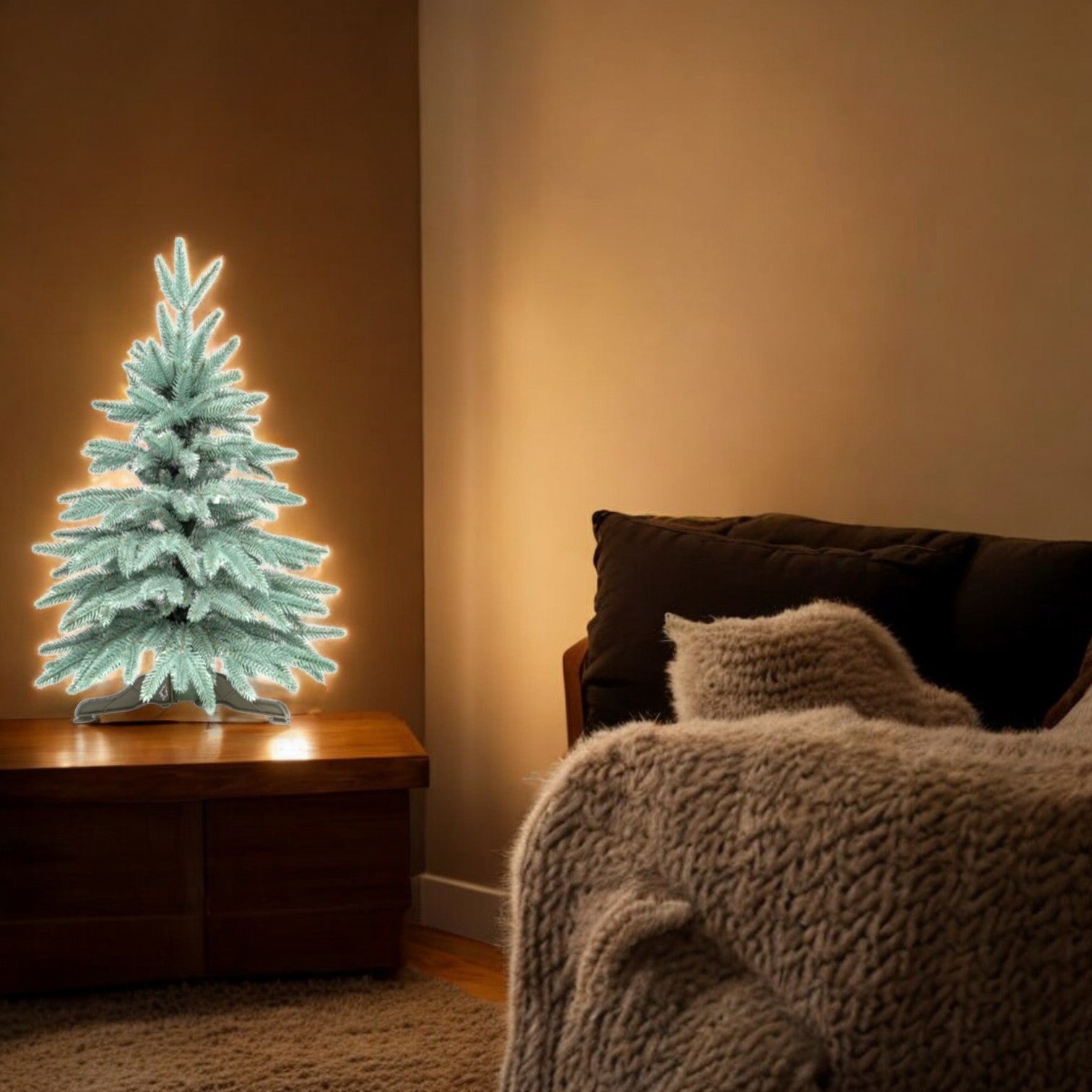 Brad Artificial De Craciun 60Cm Nordic Blue 62 Ramuri Cu Ace 3D Aspect Natural Christmas Tree