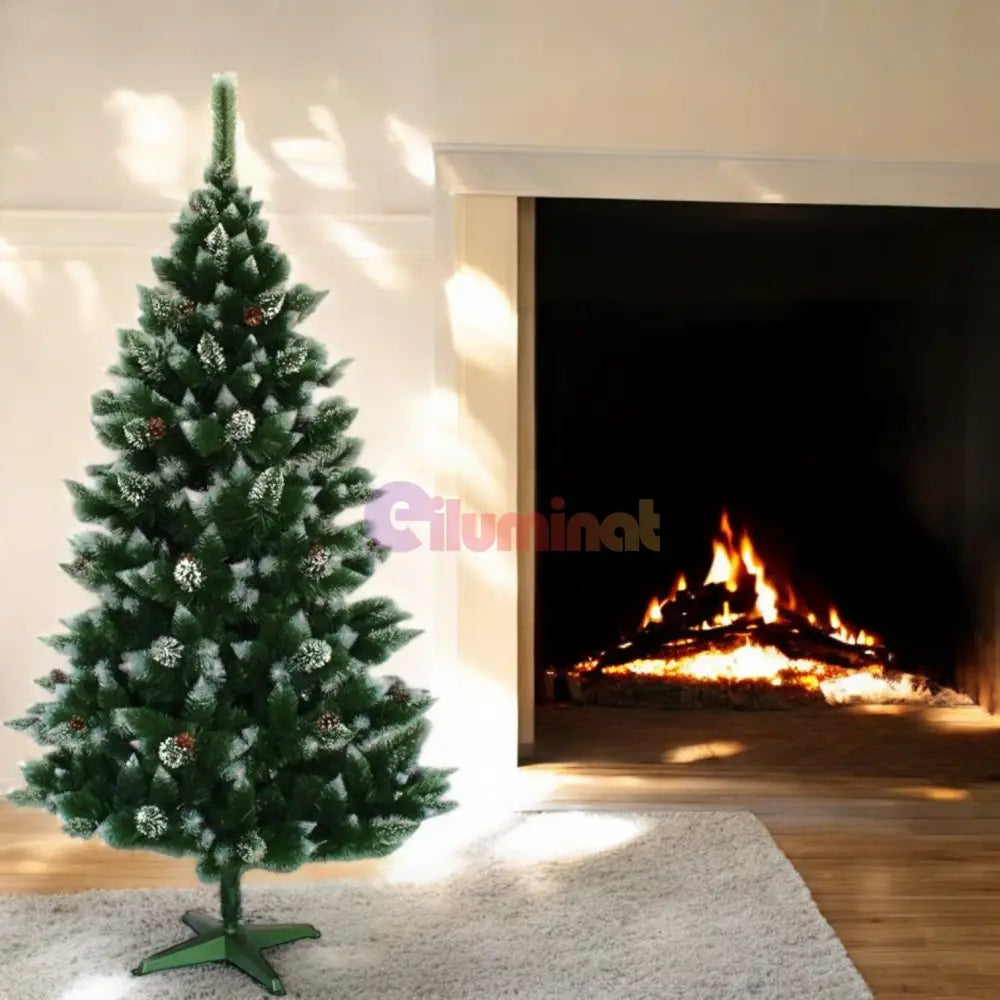 Brad Artificial De Craciun 150Cm Cu Conuri Si Varfuri Albe Aspect Natural Christmas Tree