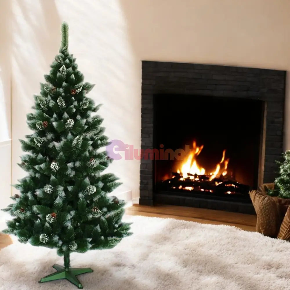 Brad Artificial De Craciun 180Cm Cu Conuri Si Varfuri Albe Aspect Natural Christmas Tree