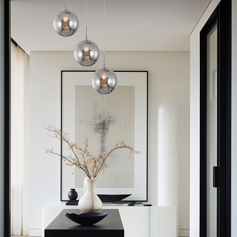 Lustra Suspendata LIMA Silver Abajur Fumuriu 3xG9