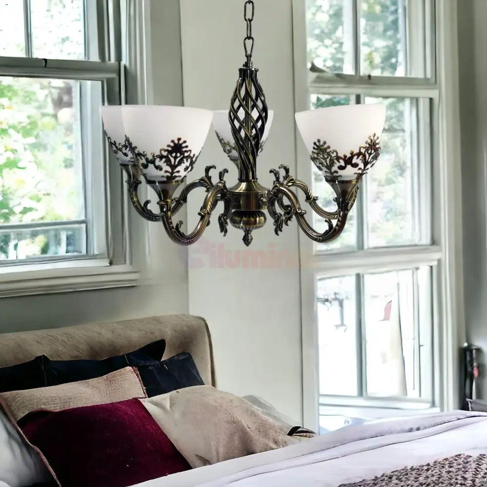 Candelabru Antichizat Bronz 5Xe27 Melo Chandeliers Crystal