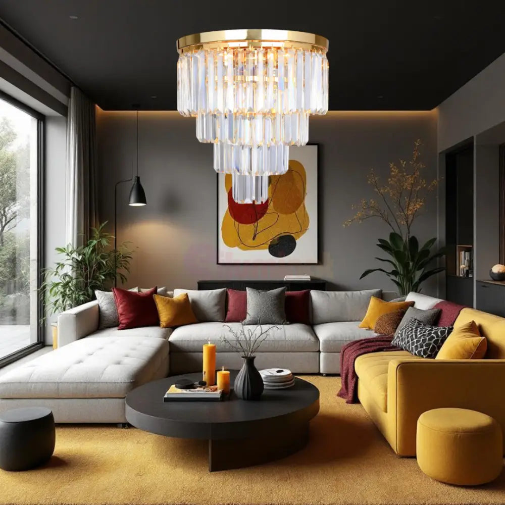 Lustra Cristal 5xE14 Volux ALB + AURIU / CRISTAL / 30CM Chandeliers Crystal