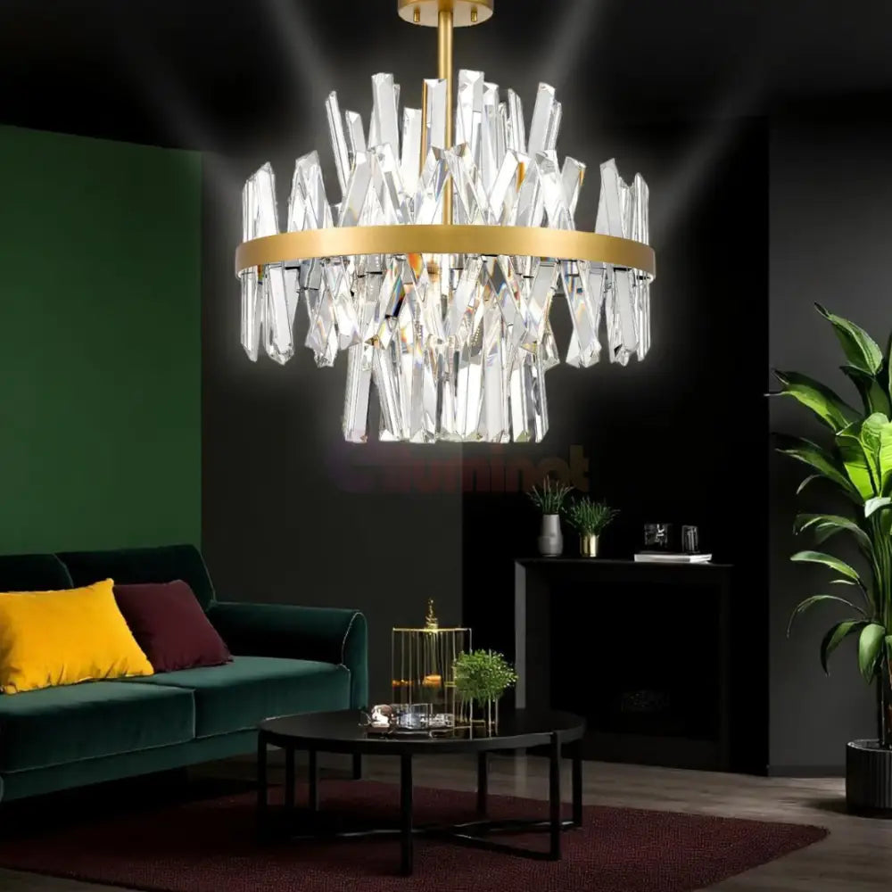 Lustra 8XG9 Gold Kanso ALB + AURIU / CRISTAL / 50CM Chandeliers Crystal