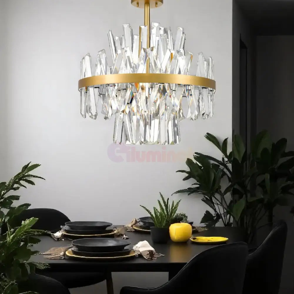 Lustra 8XG9 Gold Kanso ALB + AURIU / CRISTAL / 50CM Chandeliers Crystal