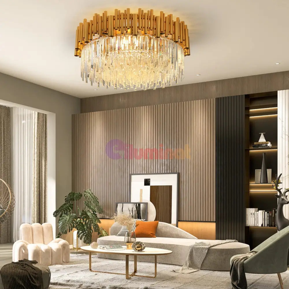 Candelabru Cristal Aplicat Rotund Golden Tubes Luxury Chandeliers Crystal