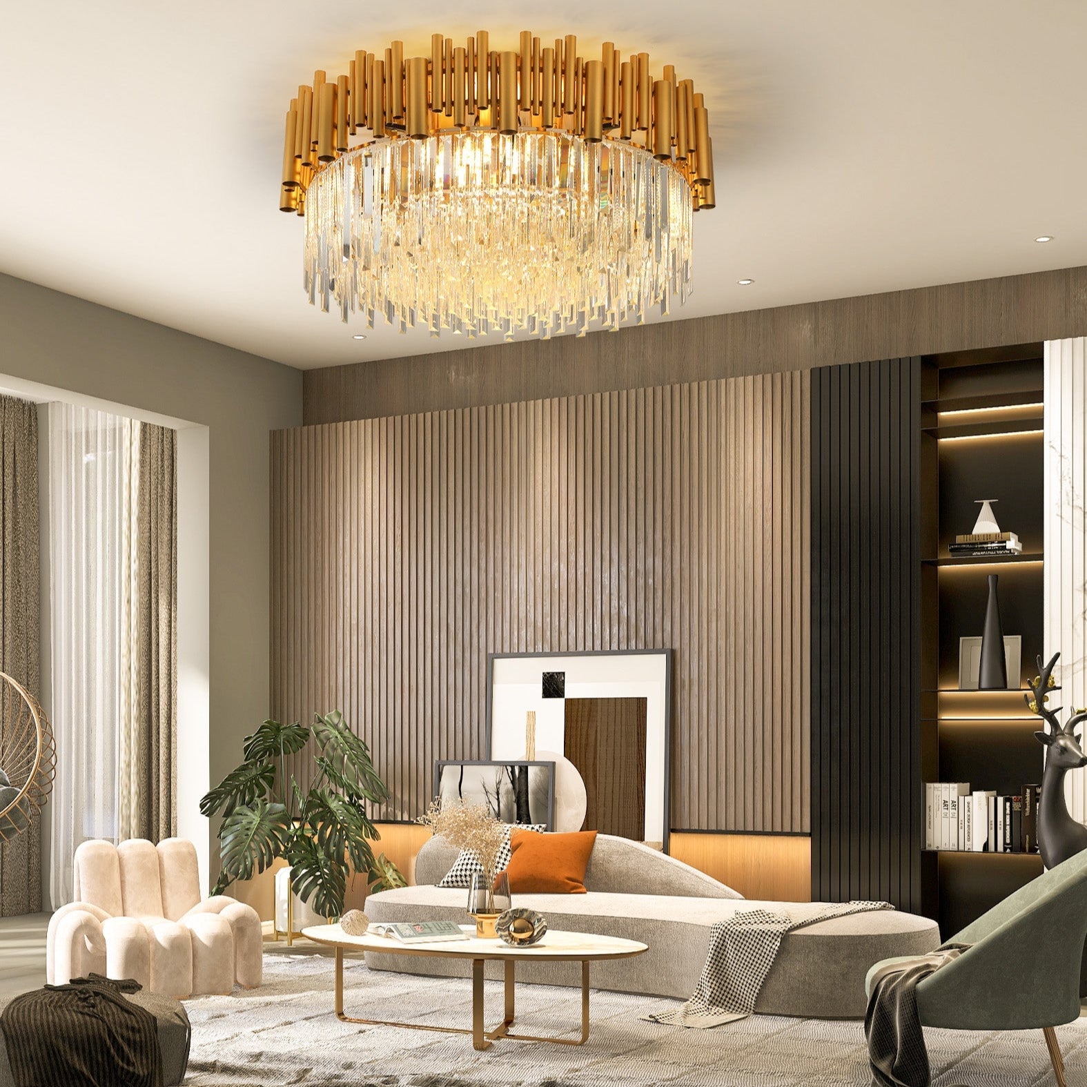 Candelabru Cristal Aplicat Rotund Golden Tubes Luxury Chandeliers Crystal