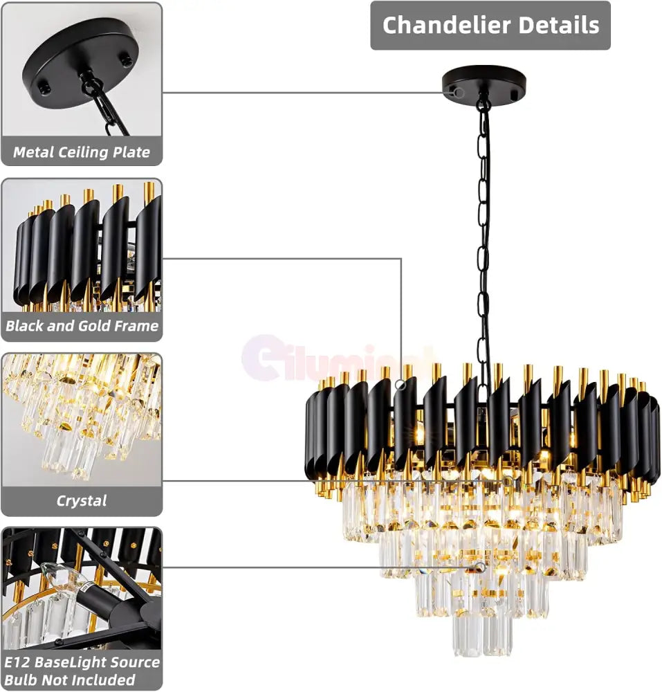 Candelabru Cristal BLACK PANTHER 400mm NEGRU + AURIU / CRISTAL / 40CM Chandeliers Crystal