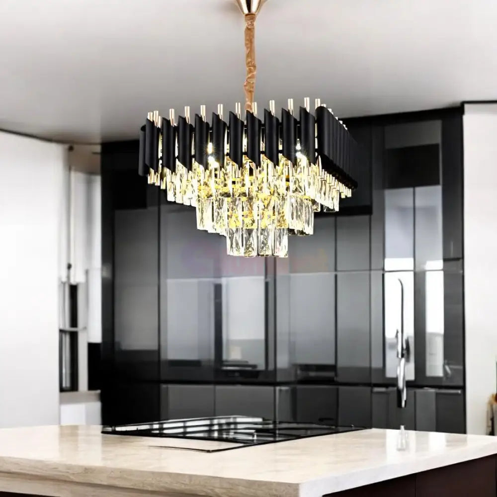 Candelabru Cristal Black Panther Square 400mm NEGRU + AURIU / 40CM / CRISTAL Chandeliers Crystal