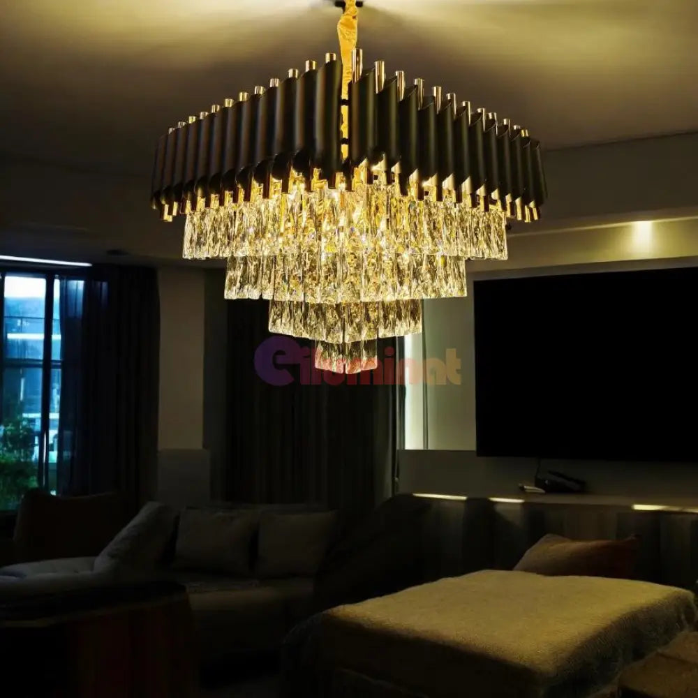 Candelabru Cristal Black Panther Square 500mm NEGRU + AURIU / 50CM / CRISTAL Chandeliers Crystal