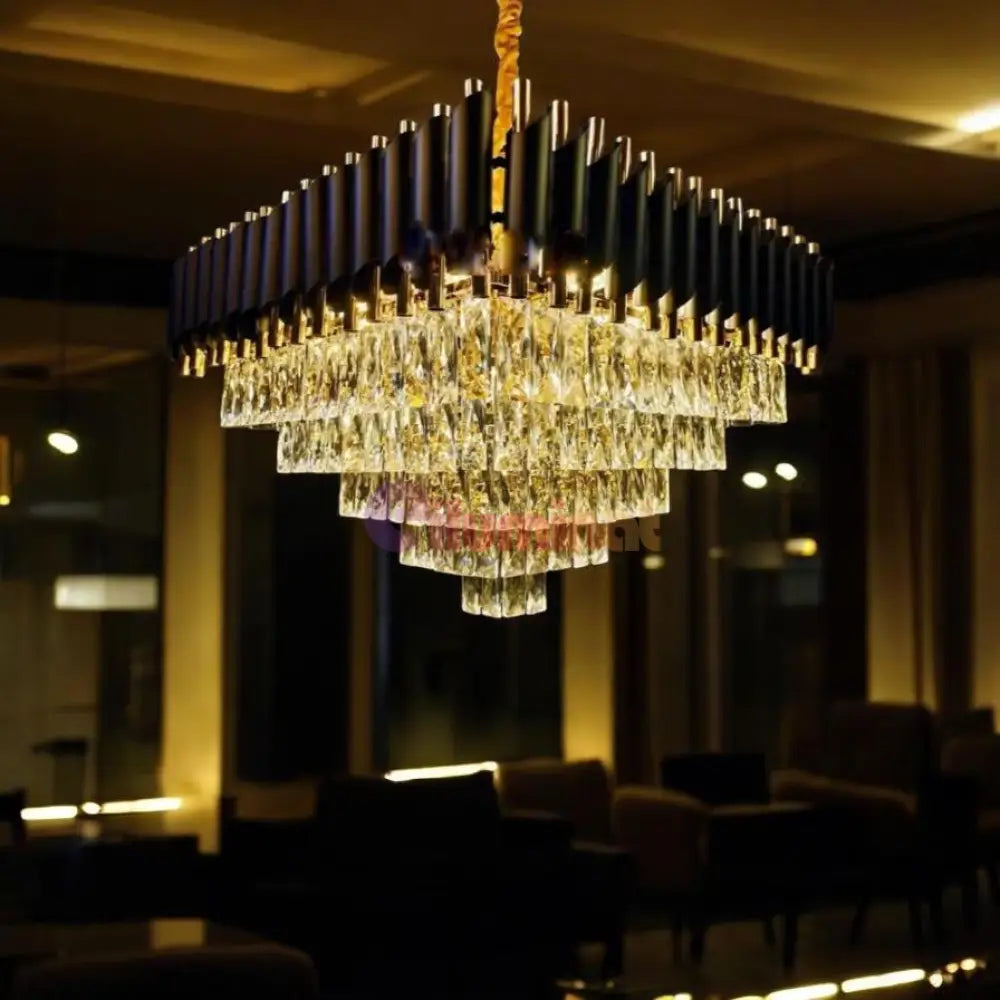 Candelabru Cristal Black Panther Square 600mm NEGRU + AURIU / 60CM / CRISTAL Chandeliers Crystal