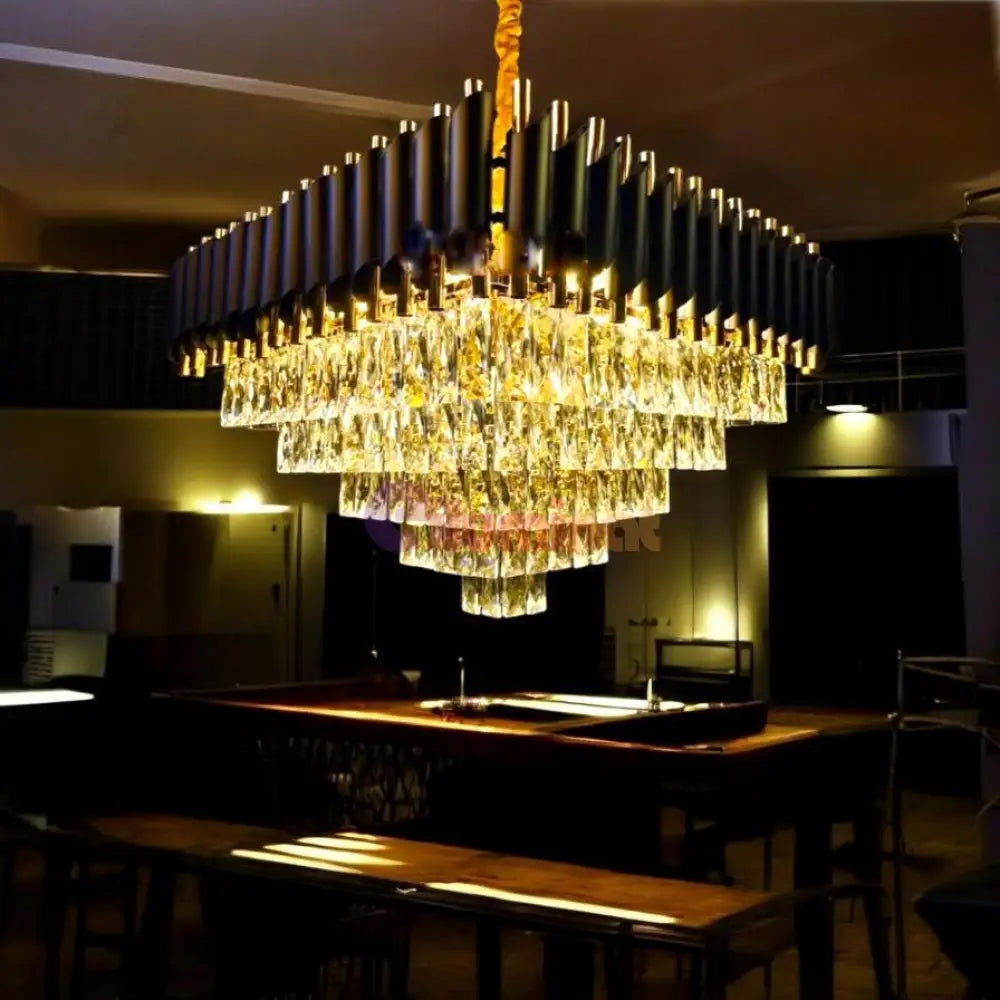 Candelabru Cristal Black Panther Square 600mm NEGRU + AURIU / 60CM / CRISTAL Chandeliers Crystal