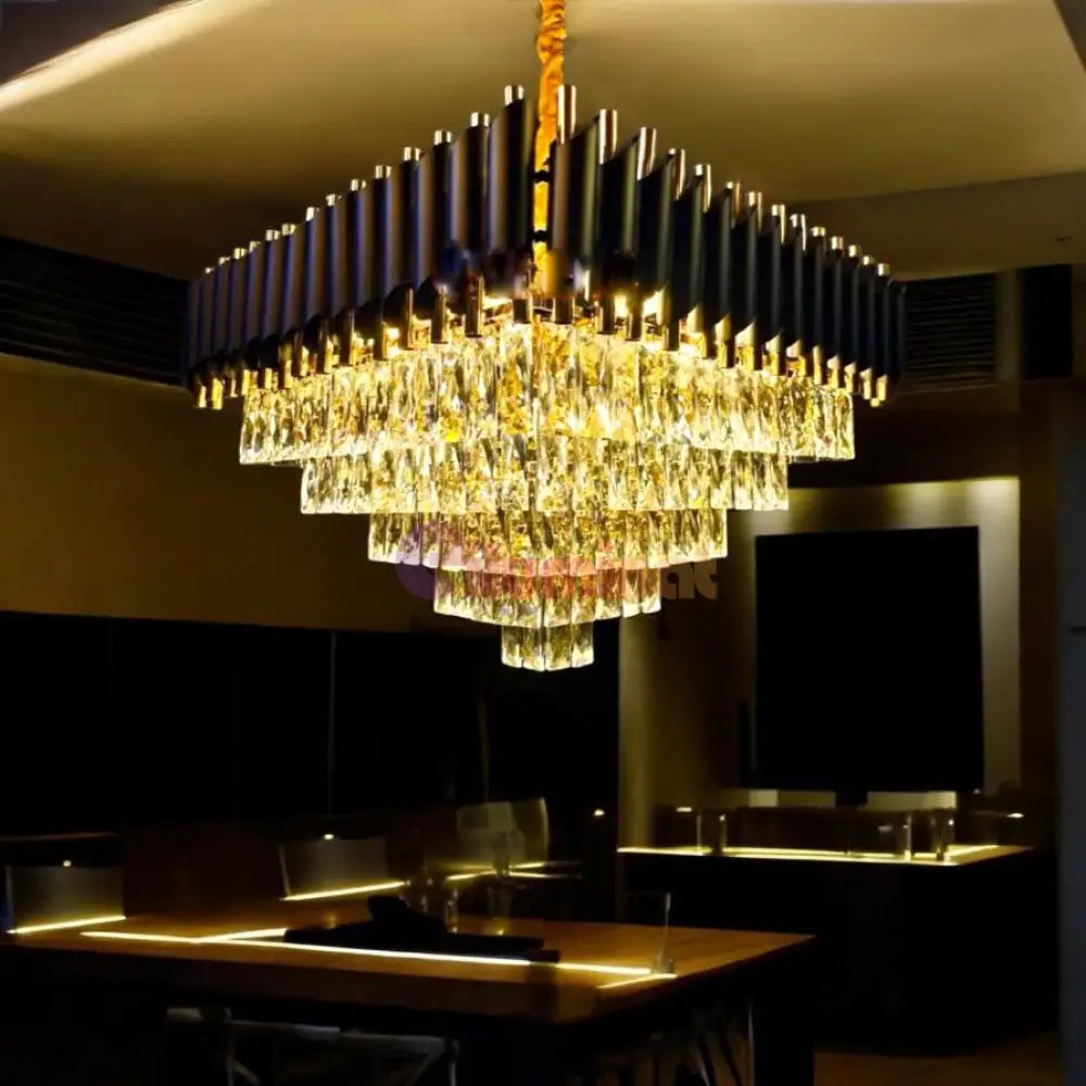 Candelabru Cristal Black Panther Square 600mm NEGRU + AURIU / 60CM / CRISTAL Chandeliers Crystal
