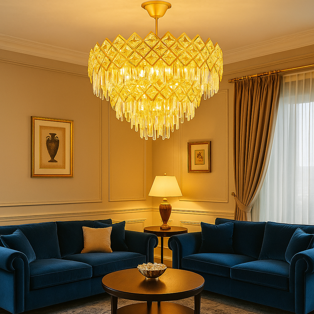 Candelabru Cristal Yanni Gold Deluxe Double Level Chandeliers Crystal