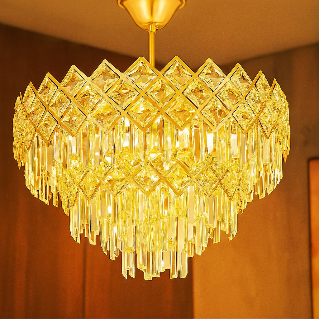 Candelabru Cristal Yanni Gold Deluxe Double Level Chandeliers Crystal