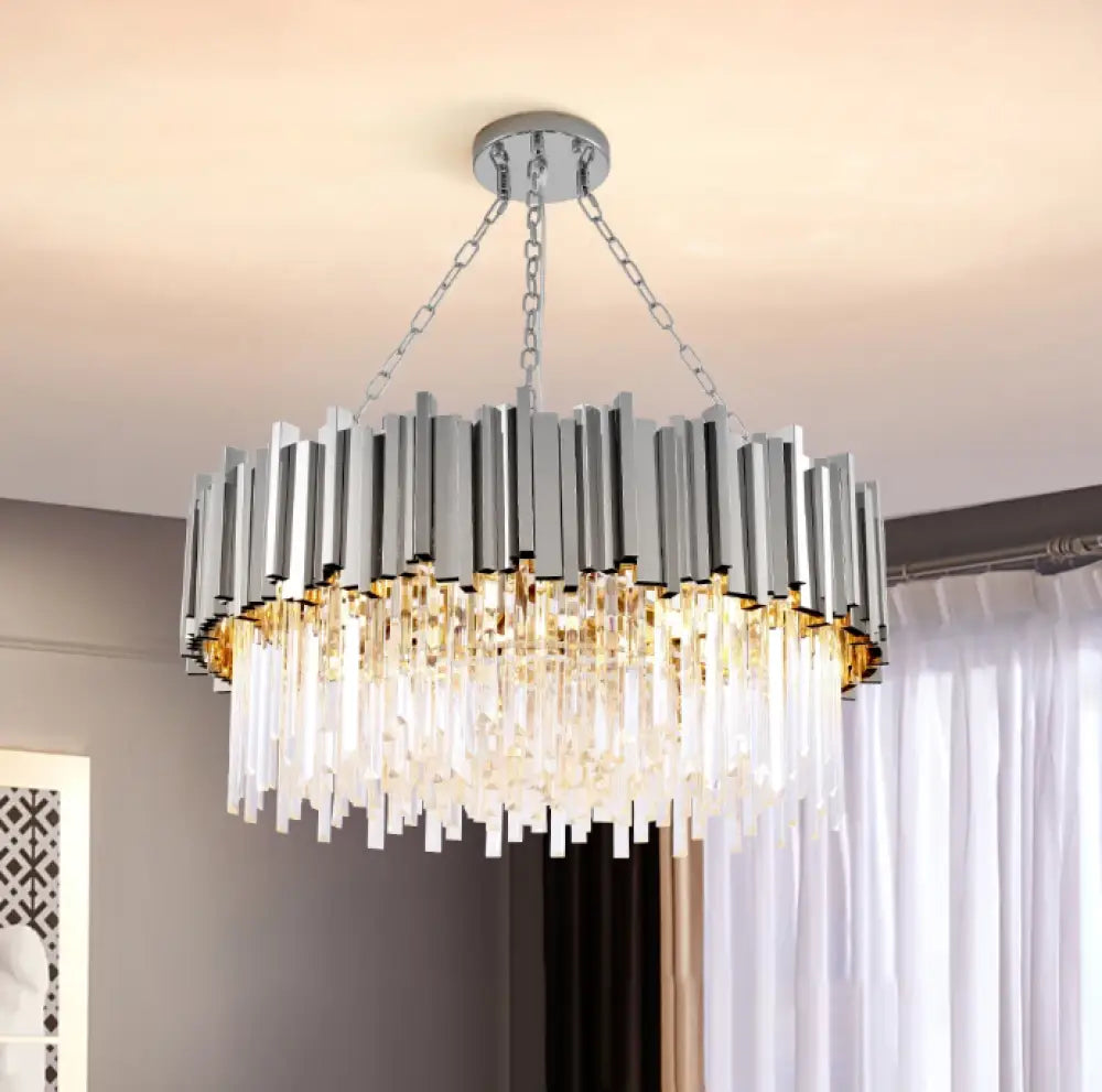 Candelabru Cristal Glory Silver 60Cm Cu Lant Led Chandelier