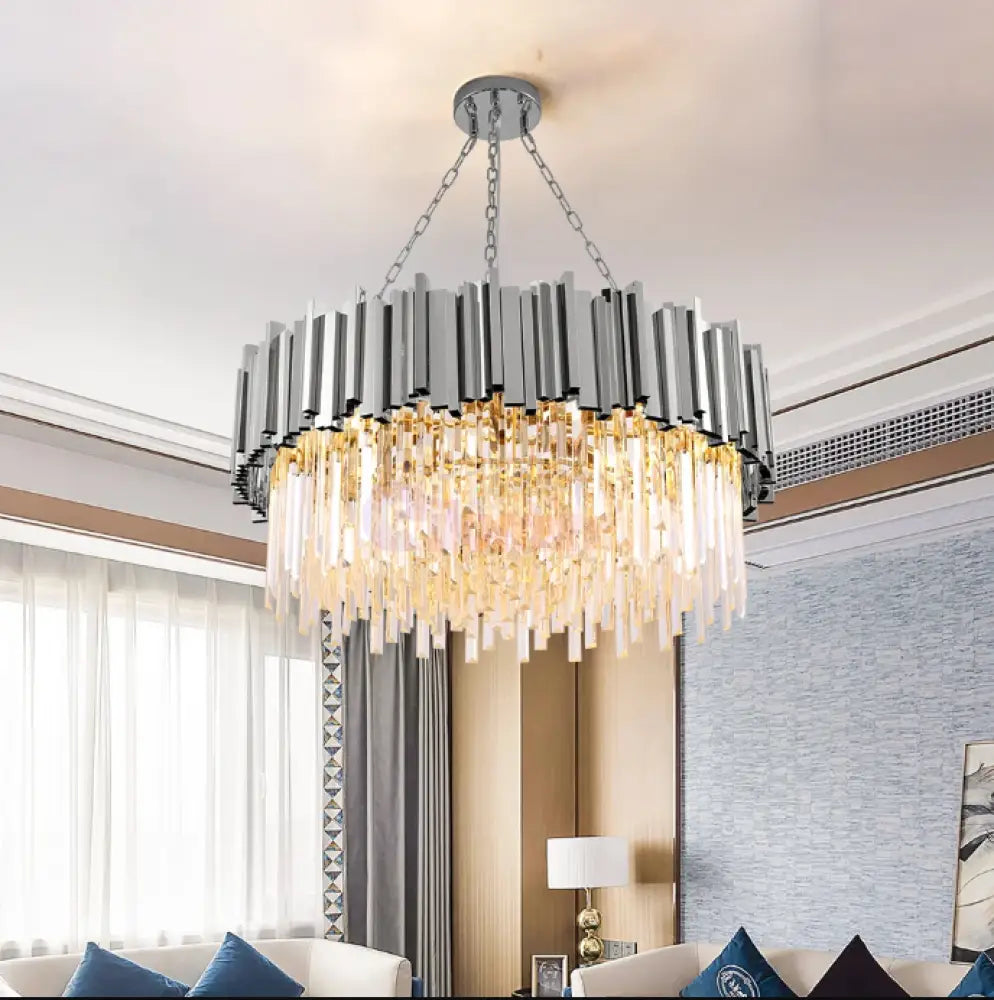 Candelabru Cristal Glory Silver 60Cm Cu Lant Led Chandelier