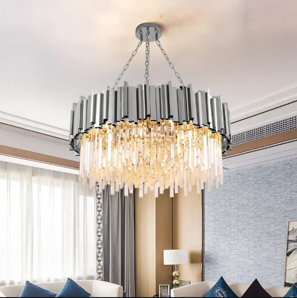 Candelabru Cristal Glory Silver 60Cm Cu Lant Led Chandelier