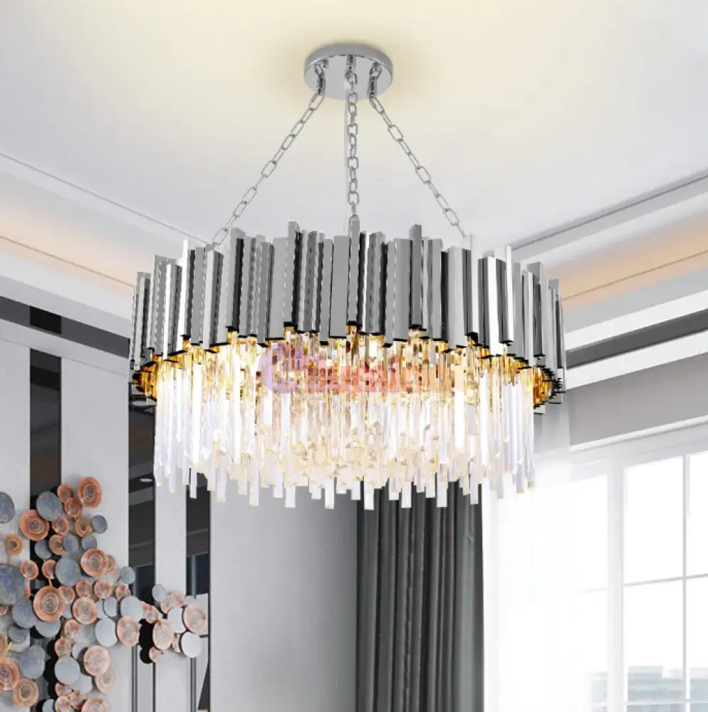 Candelabru Cristal Glory Silver 60Cm Cu Lant Led Chandelier