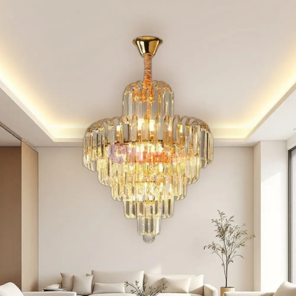 Candelabru Cristal Golden Elegance 5 Becuri E14 si 90cm cu tot cu lant 90CM / CRISTAL / AURIE Chandeliers Crystal