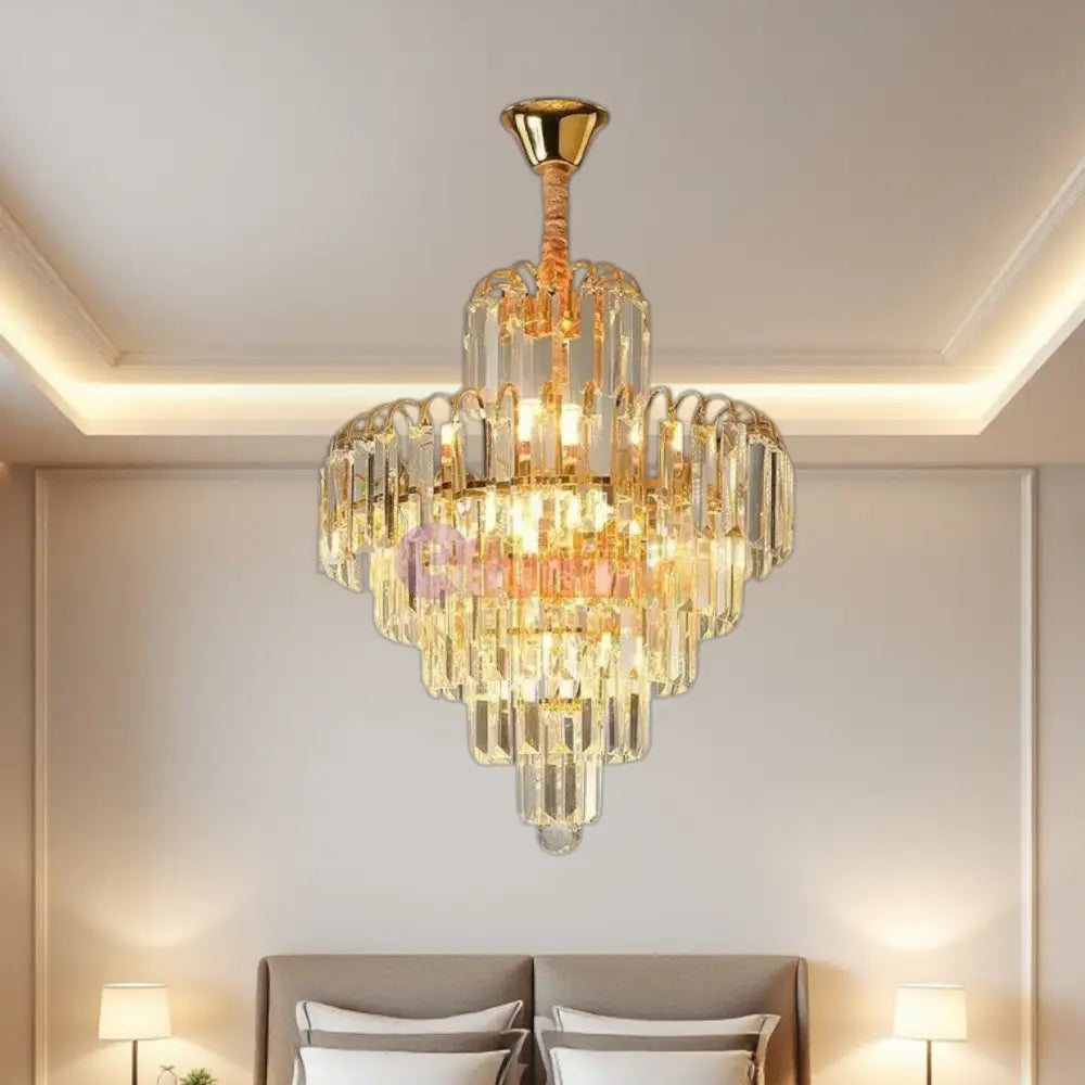 Candelabru Cristal Golden Elegance 5 Becuri E14 si 90cm cu tot cu lant 90CM / CRISTAL / AURIE Chandeliers Crystal