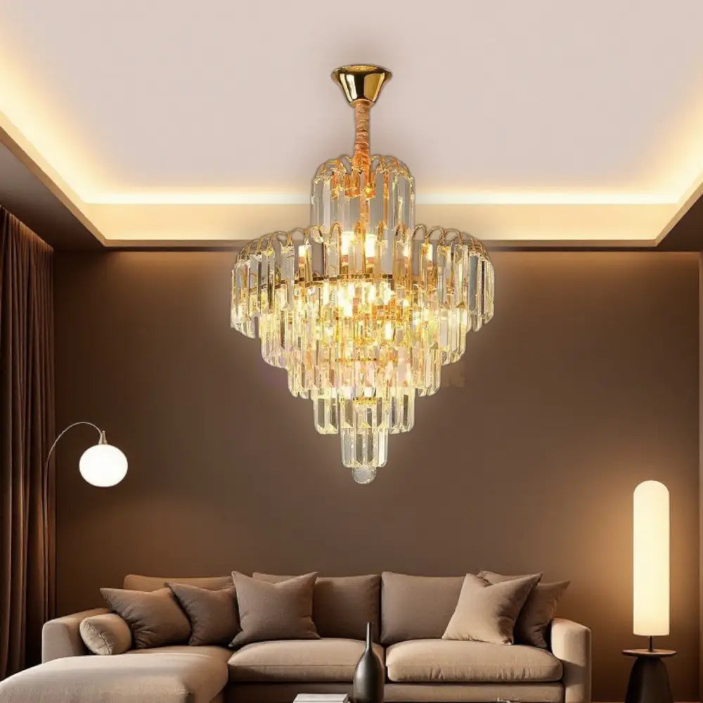 Candelabru Cristal Golden Elegance 5 Becuri E14 si 90cm cu tot cu lant 90CM / CRISTAL / AURIE Chandeliers Crystal