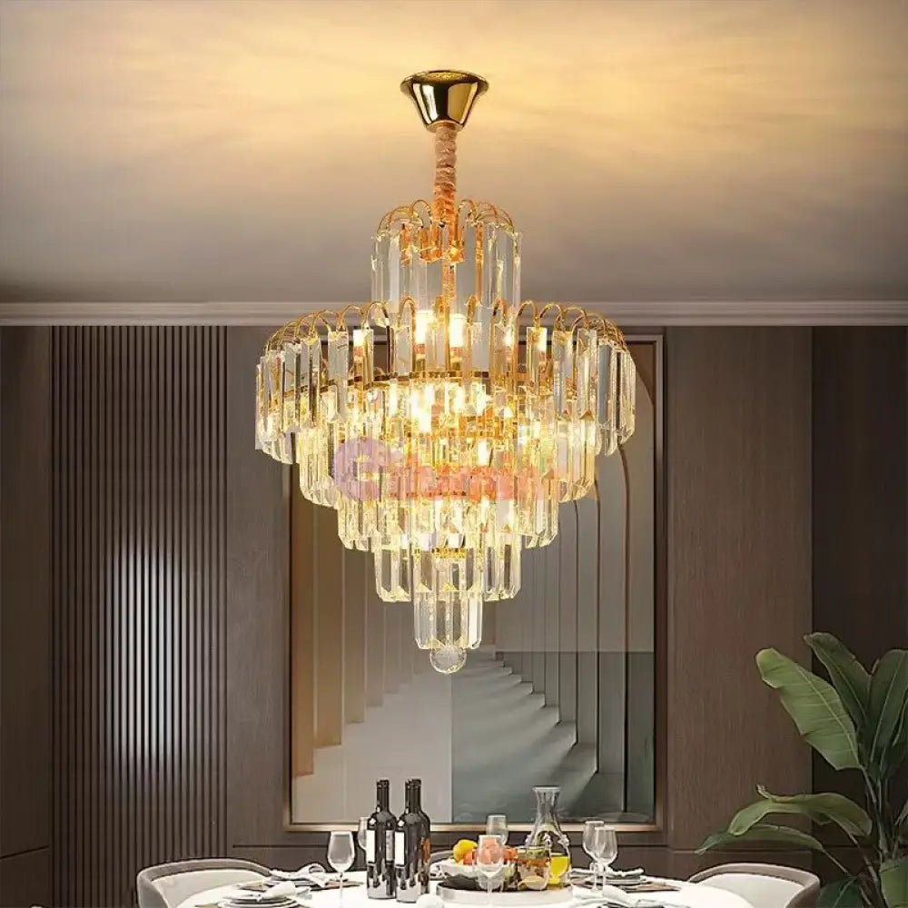 Candelabru Cristal Golden Elegance 5 Becuri E14 si 90cm cu tot cu lant 90CM / CRISTAL / AURIE Chandeliers Crystal